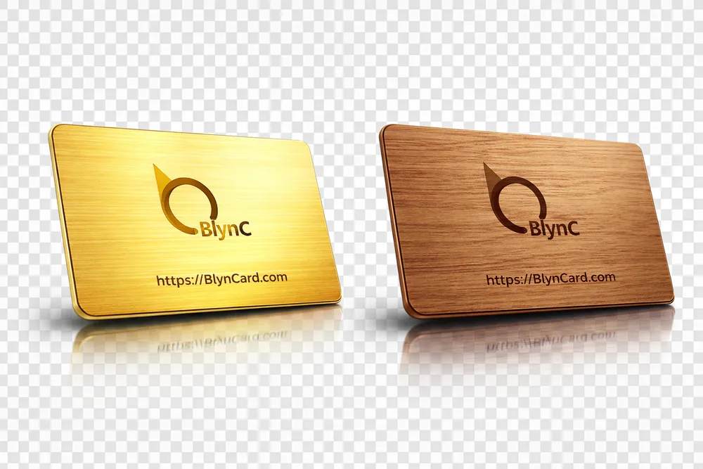 Gold and wood BlynCard NFC business card designs